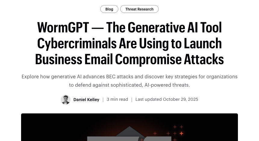 Screenshot of the WormGPT threat research article on the Varonis blog