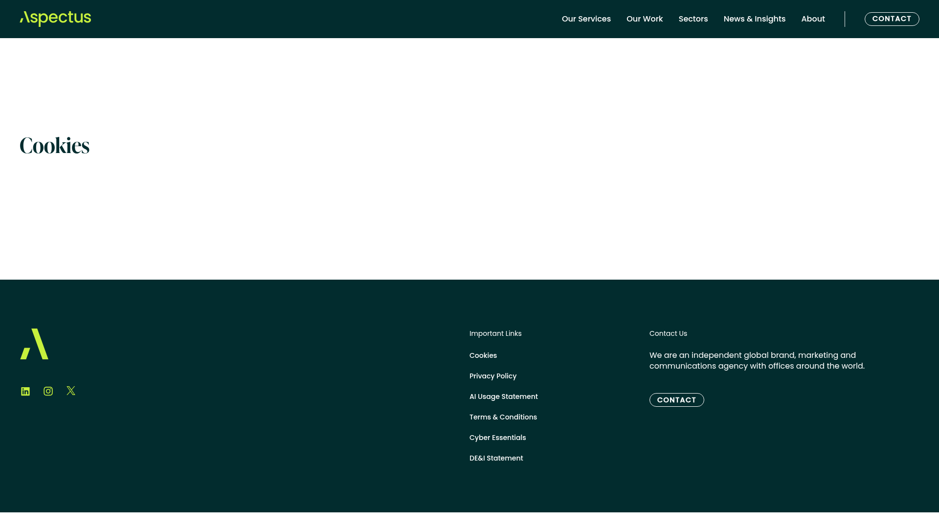 Screenshot of the Aspectus Group agency homepage
