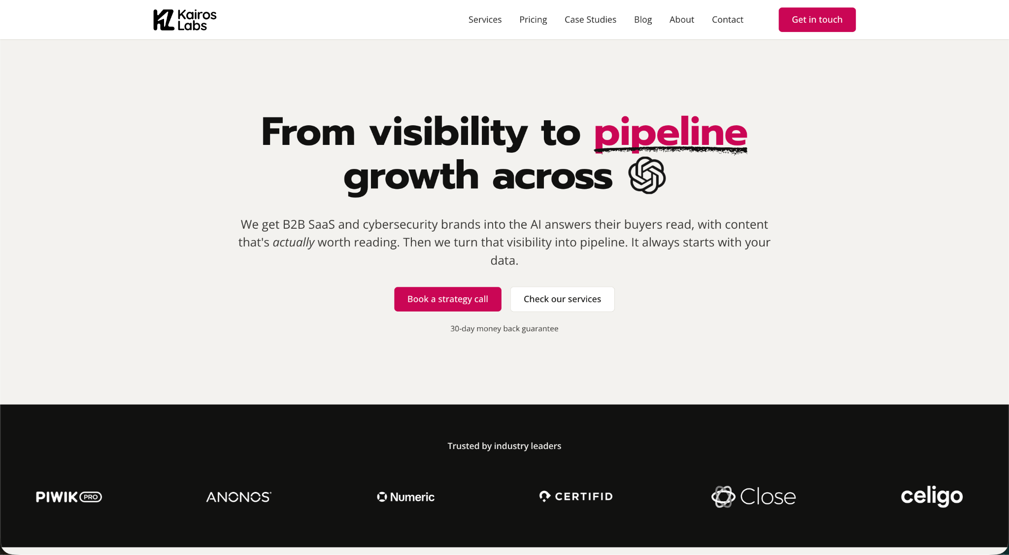 Screenshot of the Kairos Labs homepage