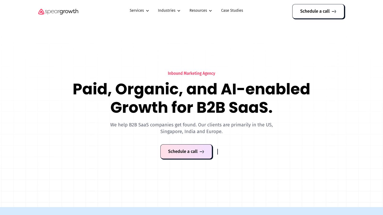 Screenshot of the Spear Growth homepage