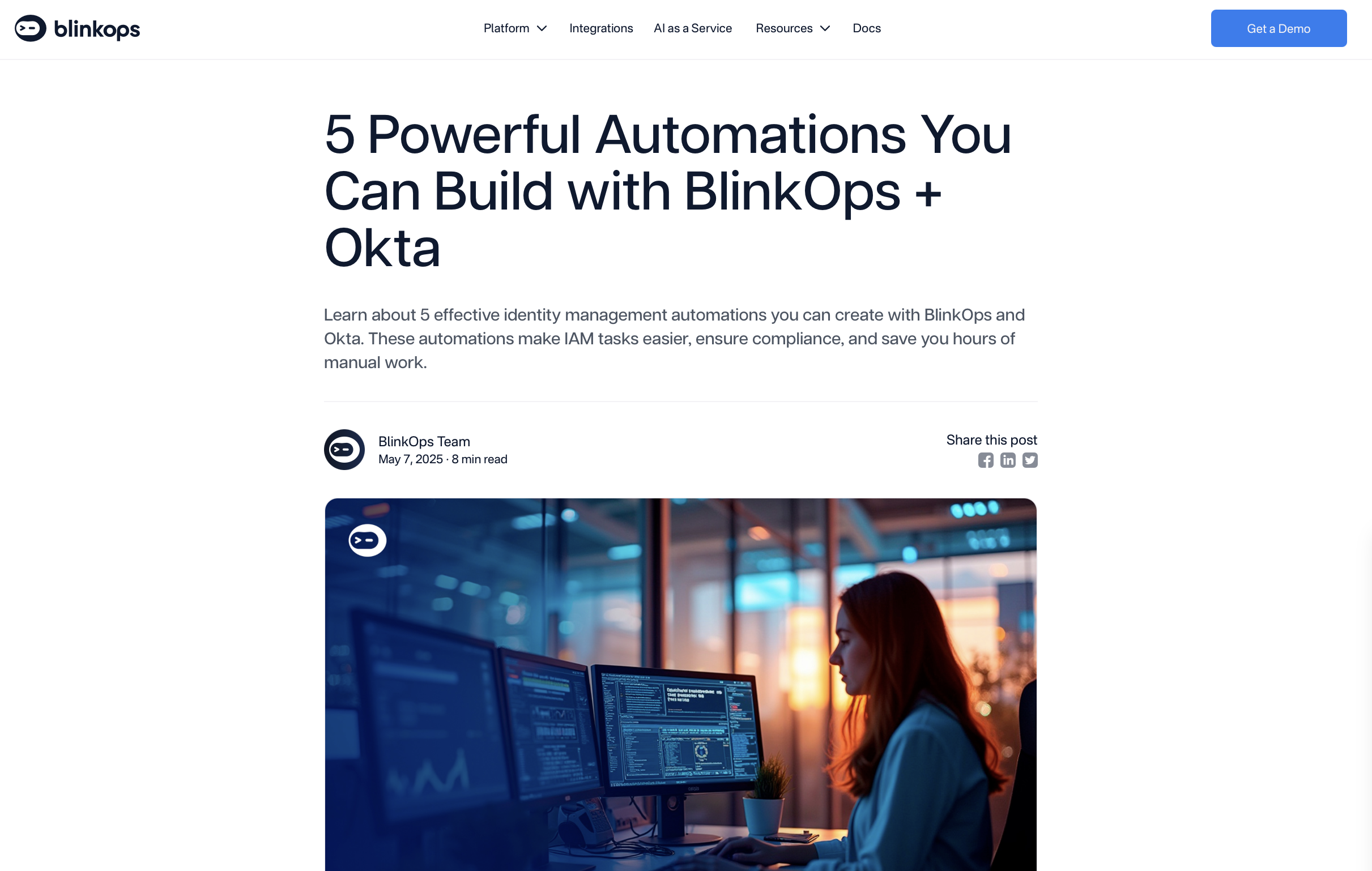 Blink Ops and Okta integration guide article on blinkops.com