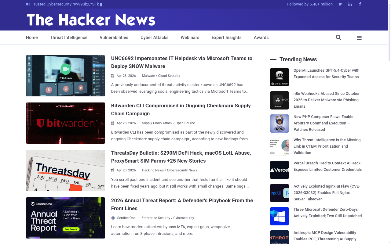 The Hacker News homepage