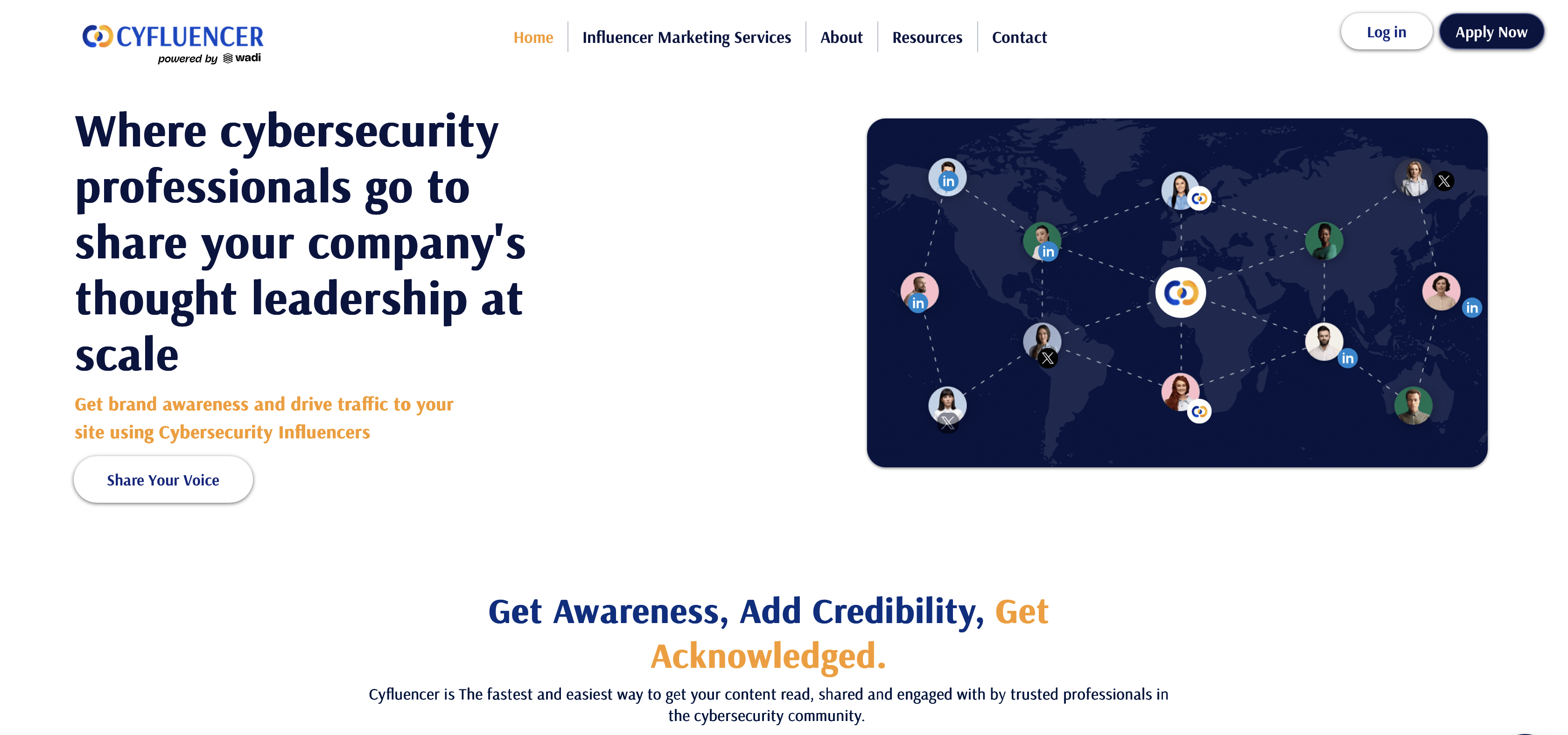 Cyfluencer cybersecurity influencer platform homepage