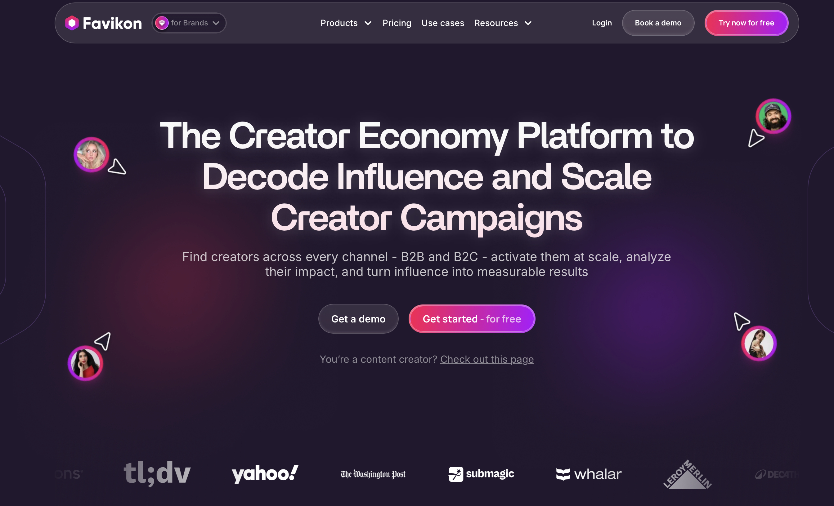 Favikon creator economy platform homepage