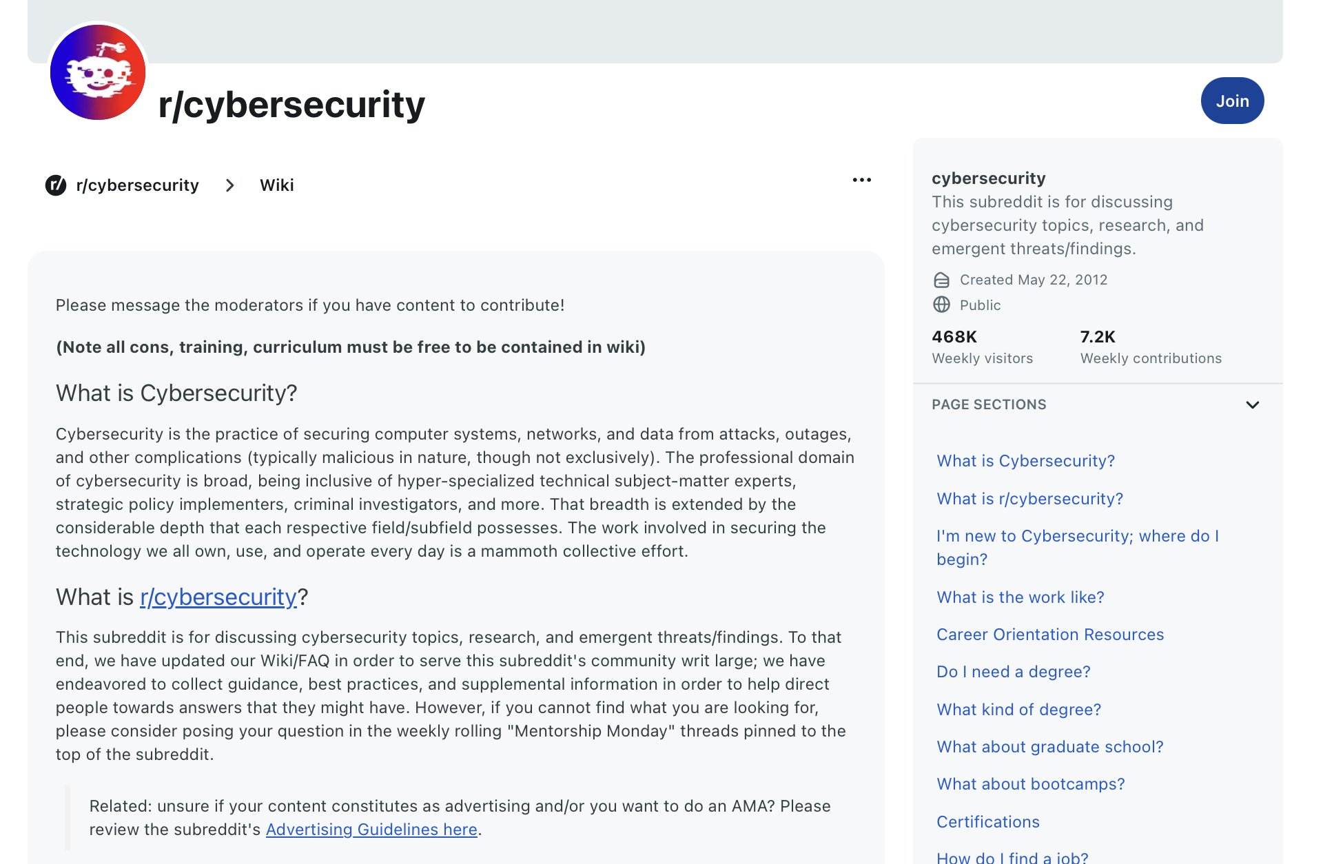 Reddit r/cybersecurity screenshot